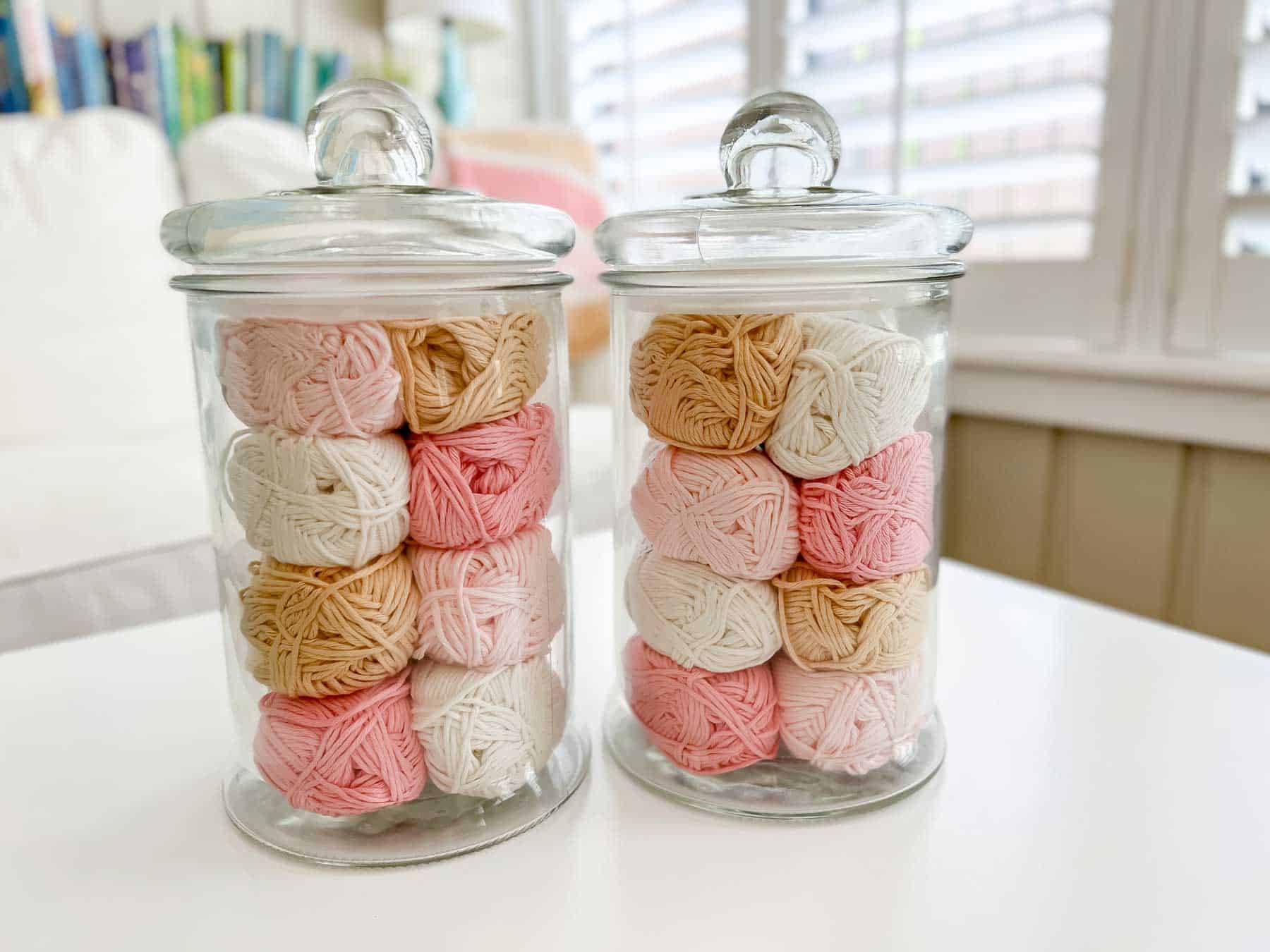 Yarn Stored in glass jars