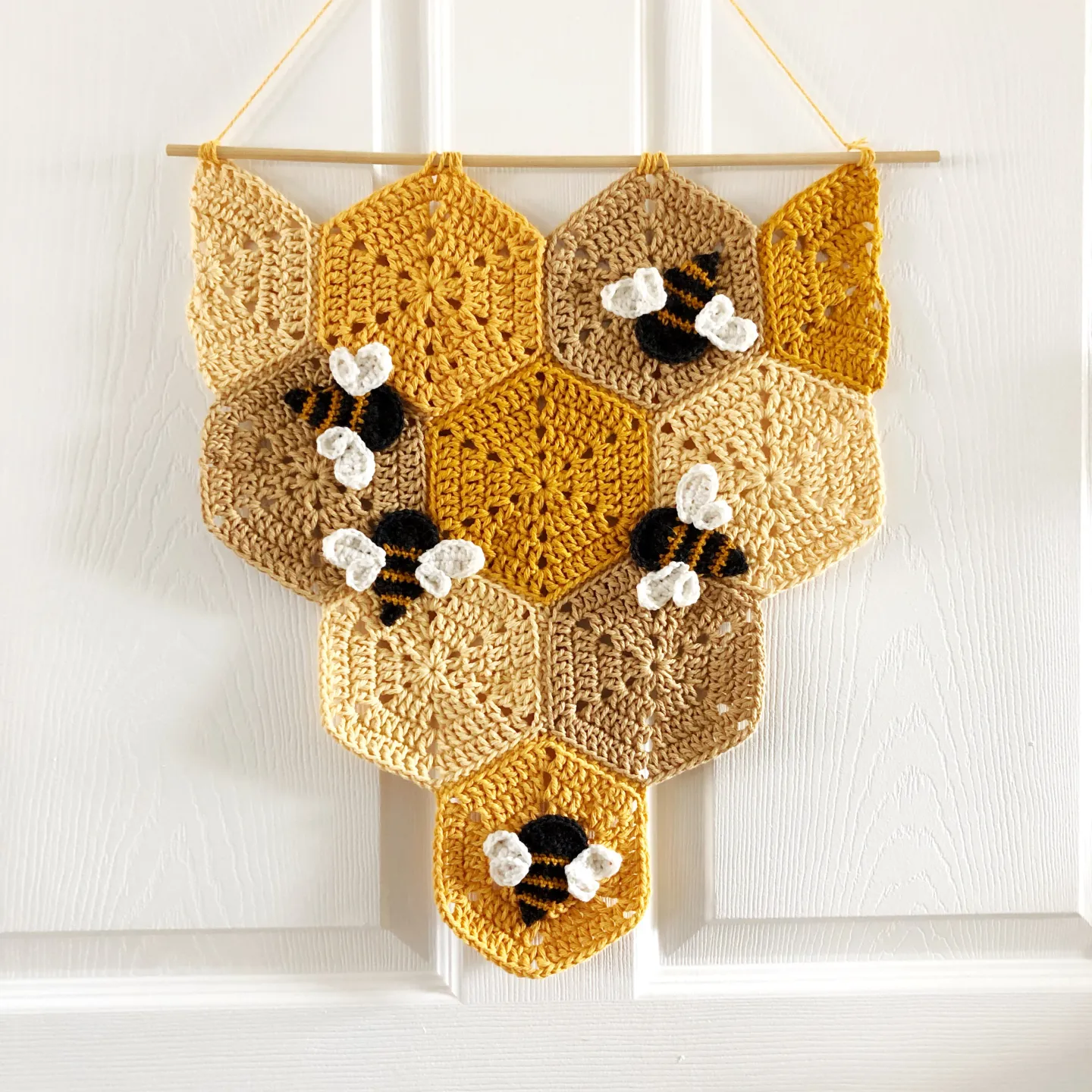 Crochet Hexagon Wall Hanging with bees
