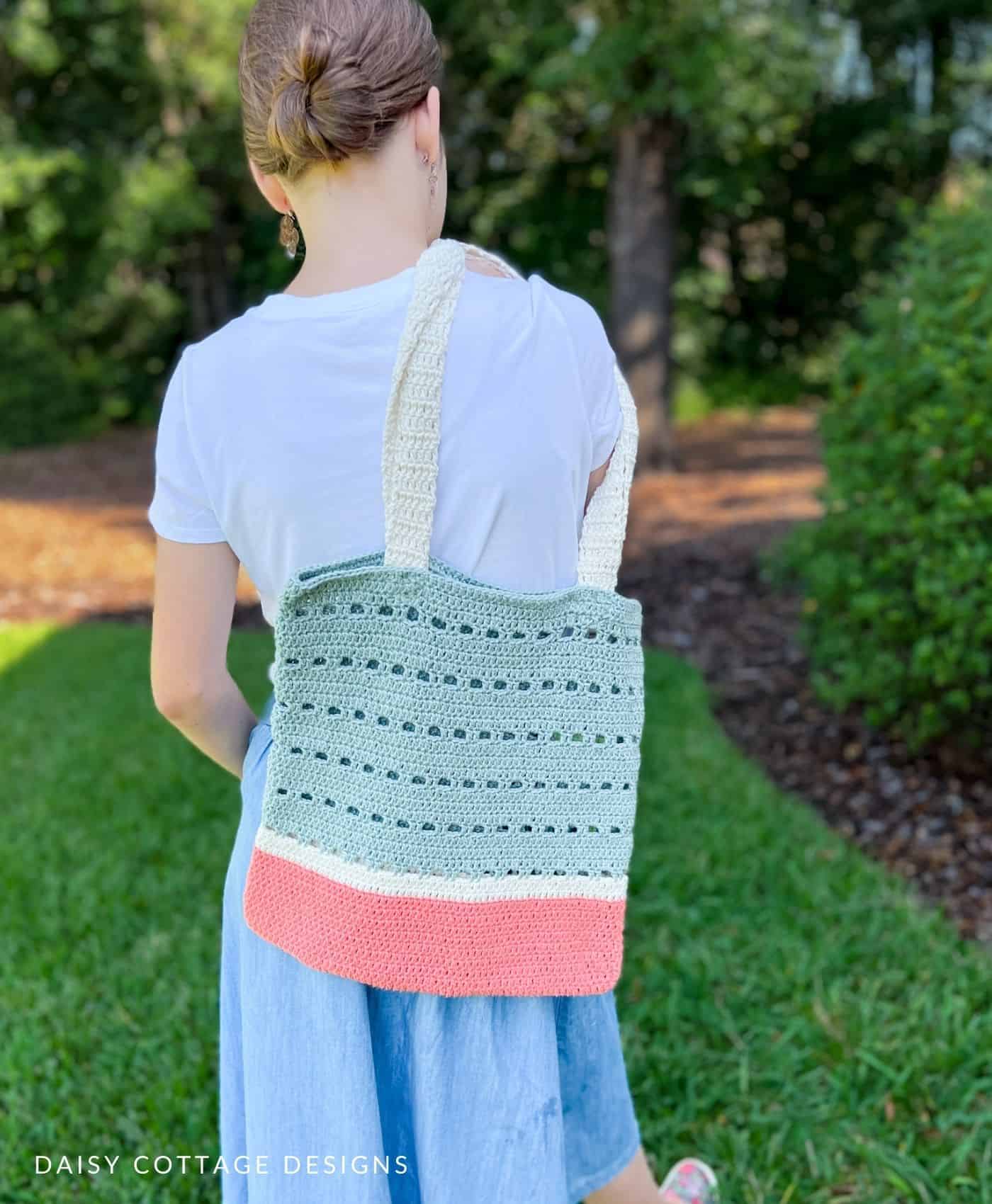 Light Blue Crochet Tote Bag