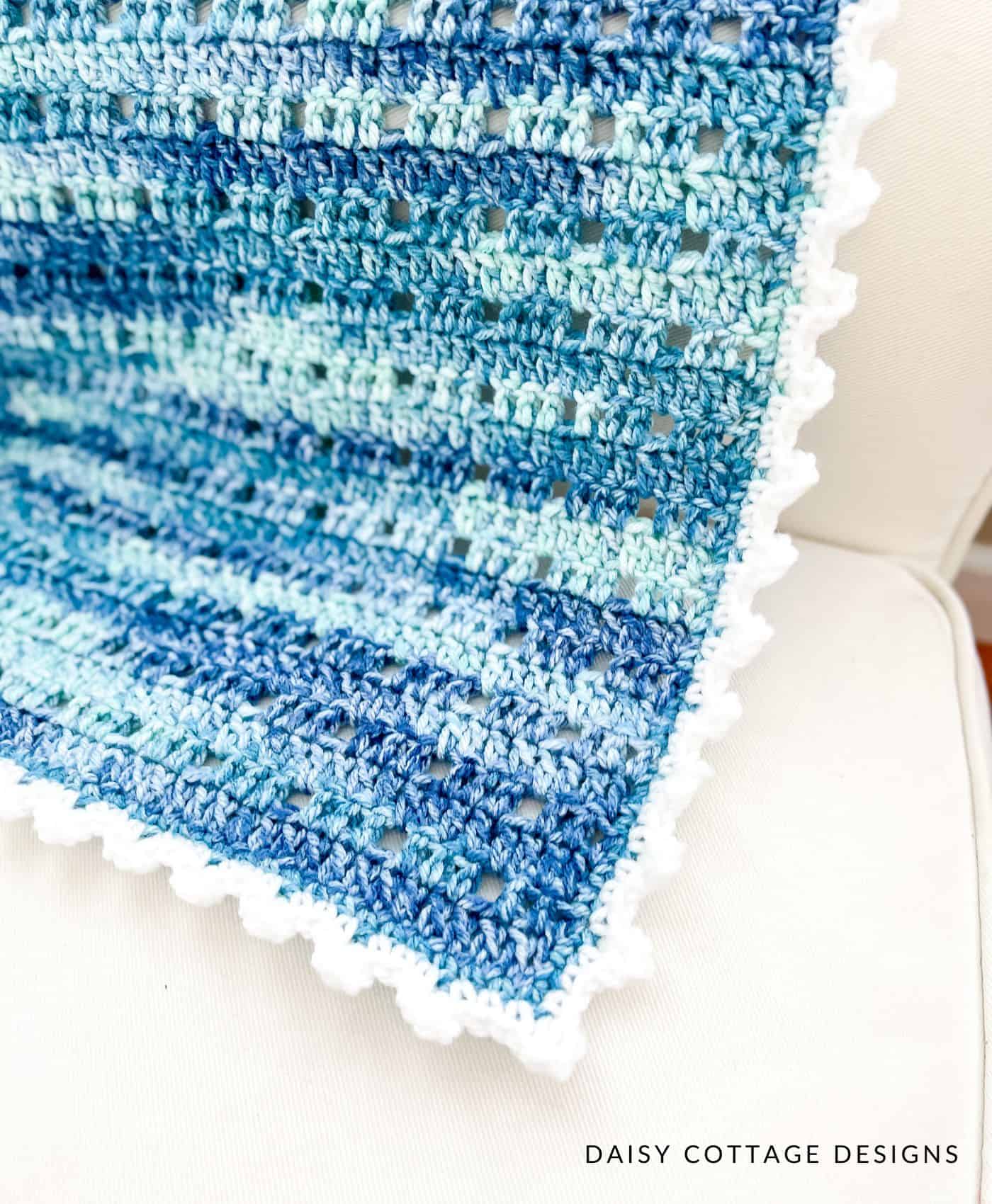 closeup of double crochet blanket