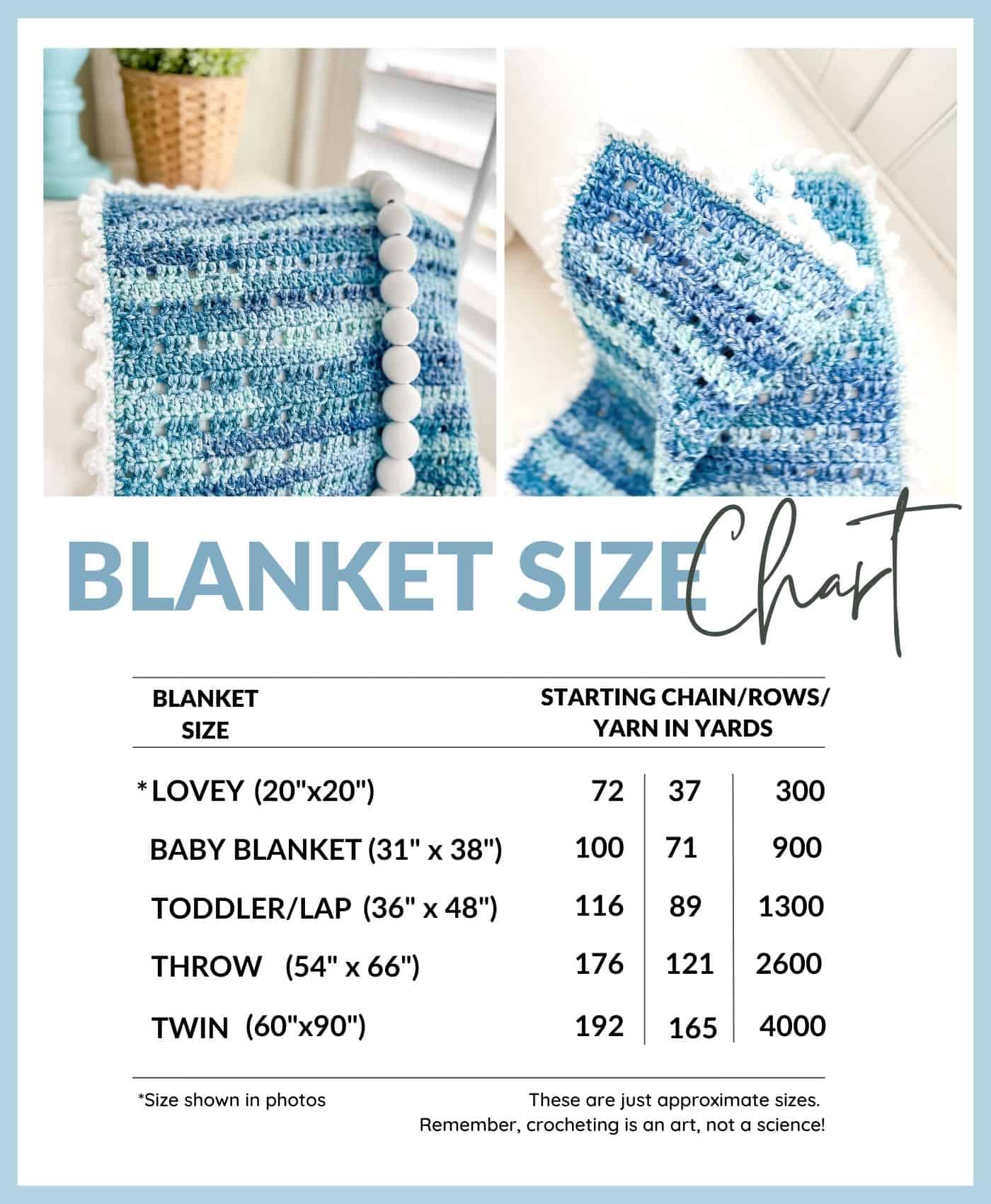 Double Crochet Blanket Size Chart
