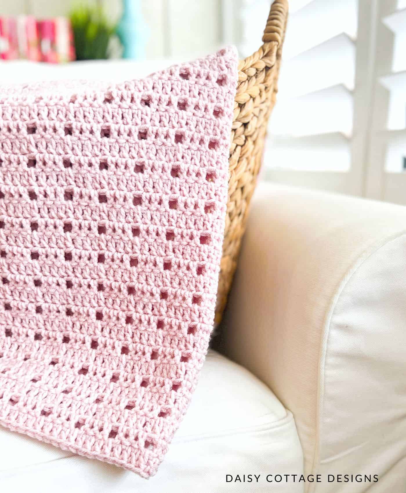 closeup of crochet baby blanket