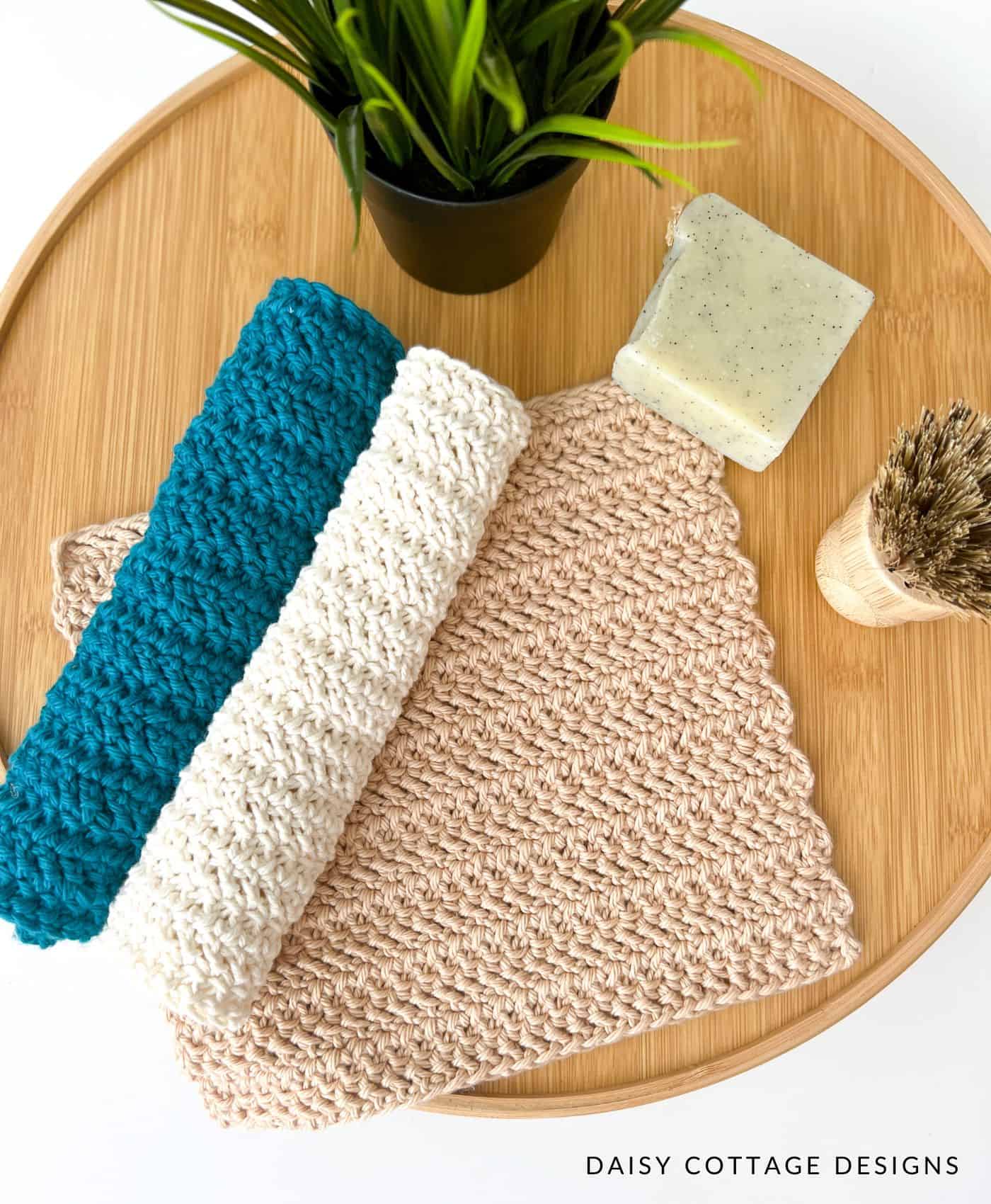 Crochet Washcloths on tray