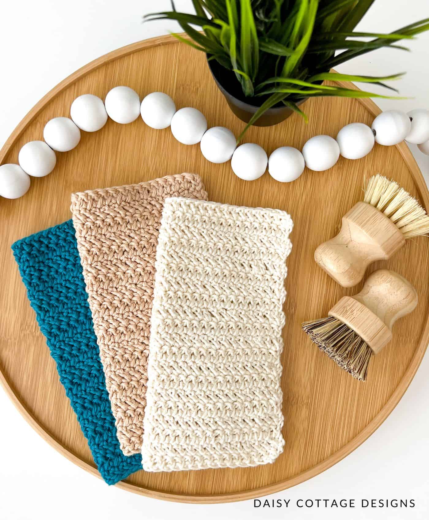 Crochet Dishcloths on a tray