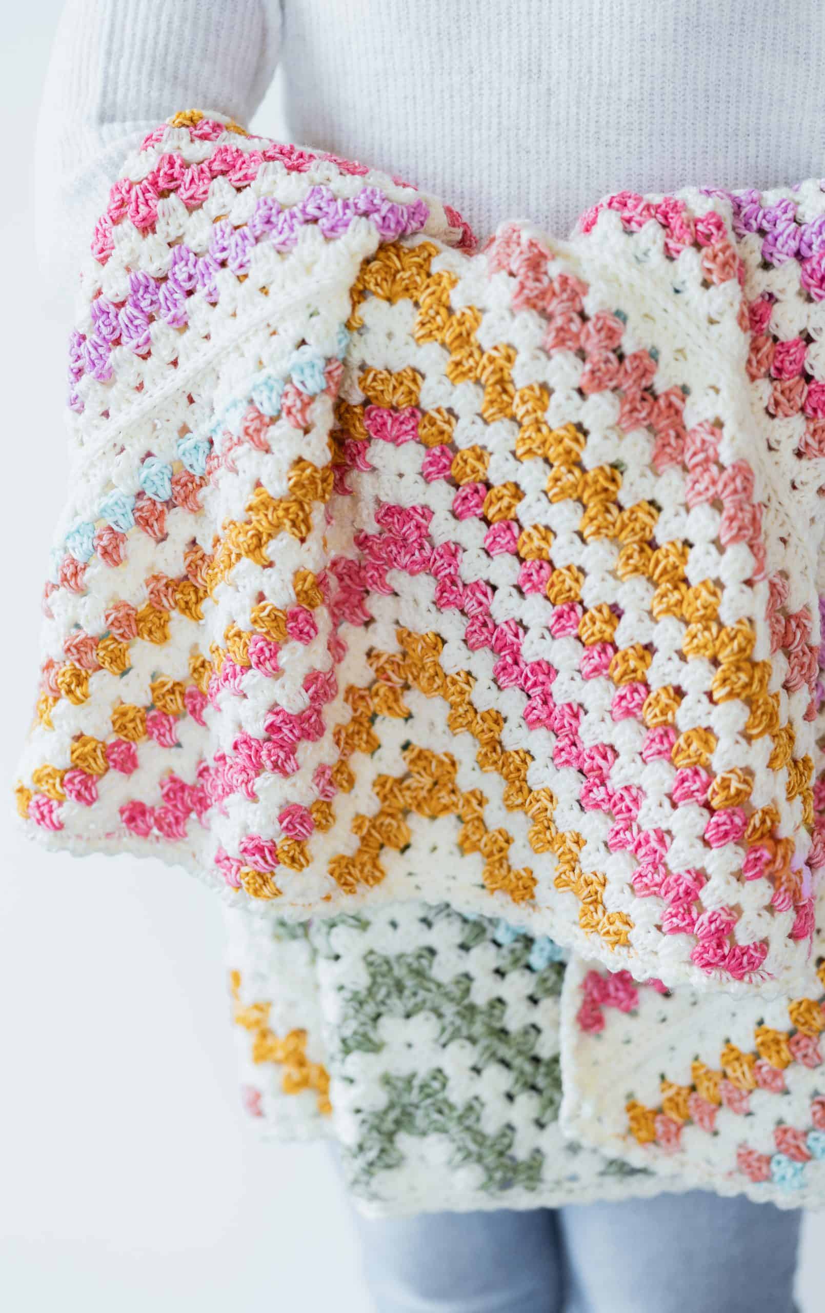 granny square blanket crochet pattern made with variegated yarn