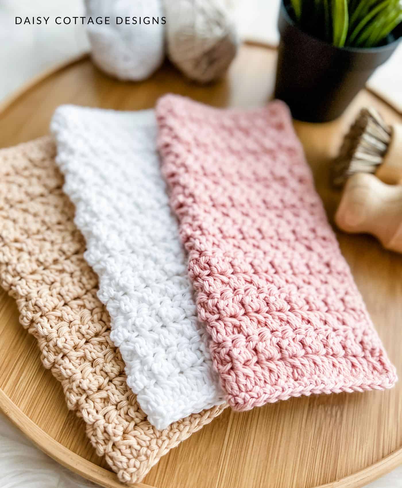 Textured Dishcloths in pink, white, and tan