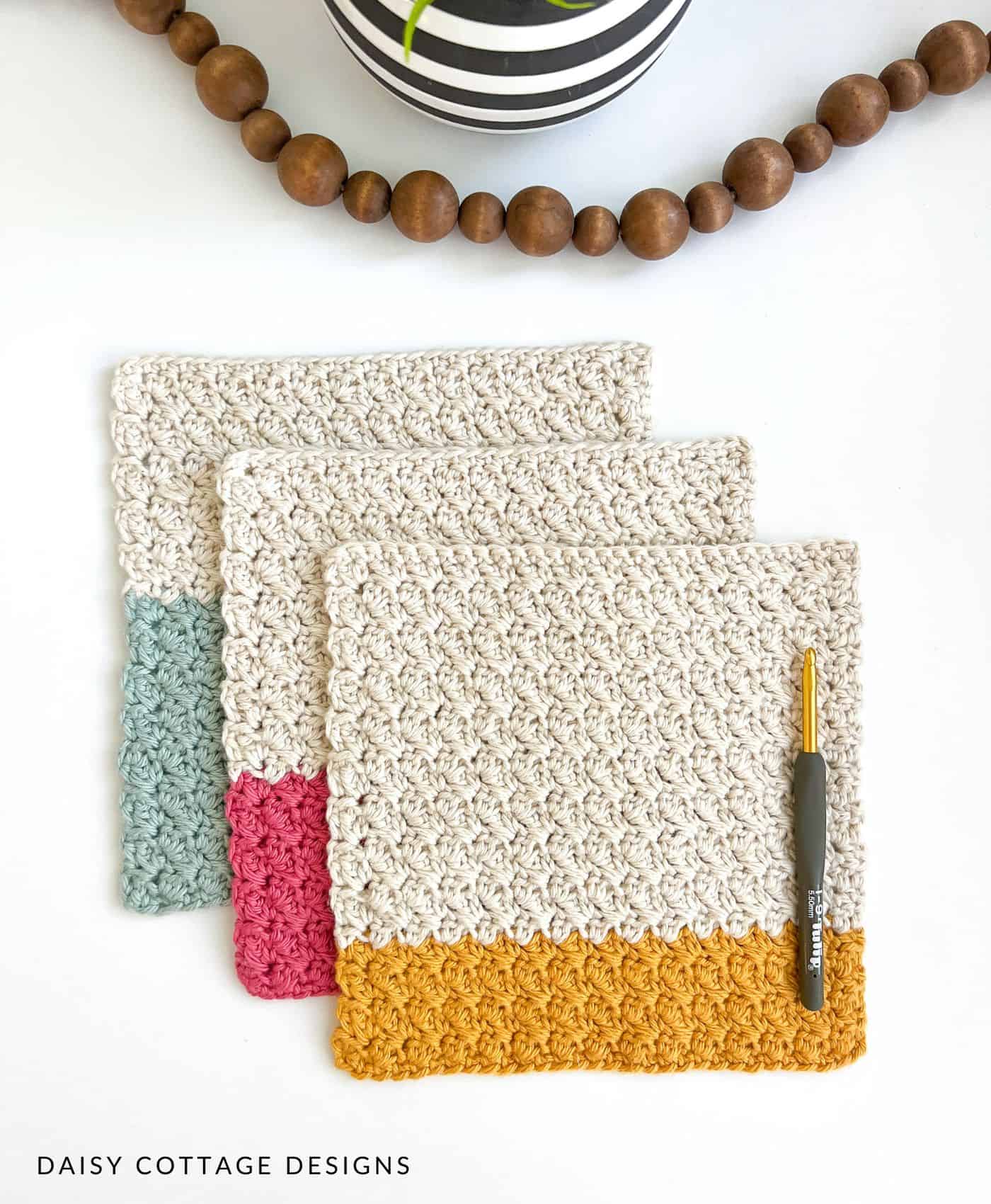 Color Block Crochet Dishcloth