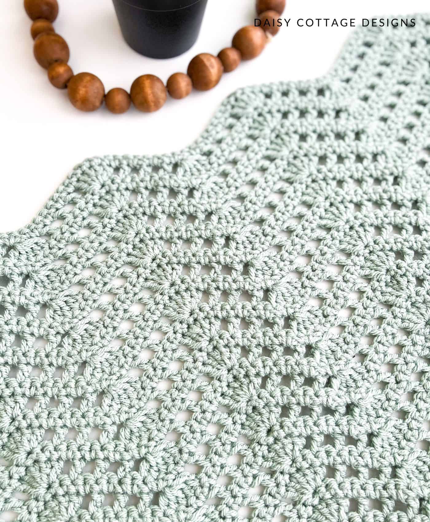 Closeup of Heirloom Crochet Baby Blanket on white background